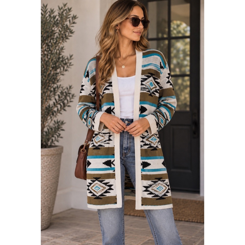 Myna Bag Cardigan Womens XL Southwestern Aztec Western Boho Long Duster Tribal